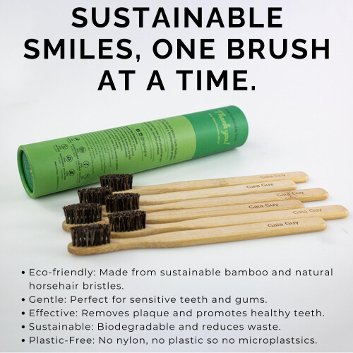 Spazzolino in Bamboo Gaia Guy con setole di cavallo morbide - Compostabile e Biodegradabile 2
