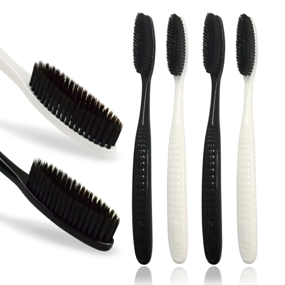 Horizon Zero Dawn Gold Dawn Huge Head Toothbrush, Pack Of 4 Black Medium Soft Charcoal Bristles, Excellent Cleaning Effect, Upgraded Toothbrush For Dail Dental Care And
