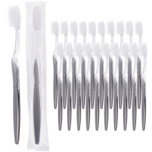 Grey Handle Toothbrush, Bulk Disposable Toothbrushes Individually Packaged for Travel, Hotel (100)