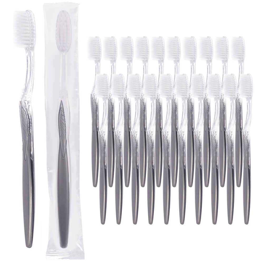 Fozkiery Handle Toothbrush, Bulk Disposable Toothbrushes Individually Packaged For Travel, Hotel (100) Grey