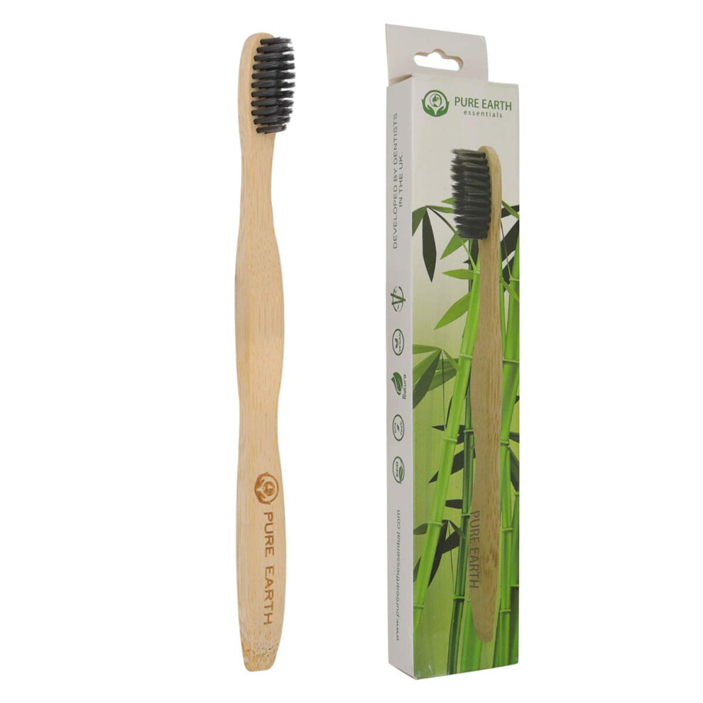 Pure Earth Essentials Charcoal Bamboo Toothbrushes For Adults - Sustainable Eco-Friendly Toothbrush With Soft Bristles - Natural Bamboo Toothbrush Biodegradable Handle