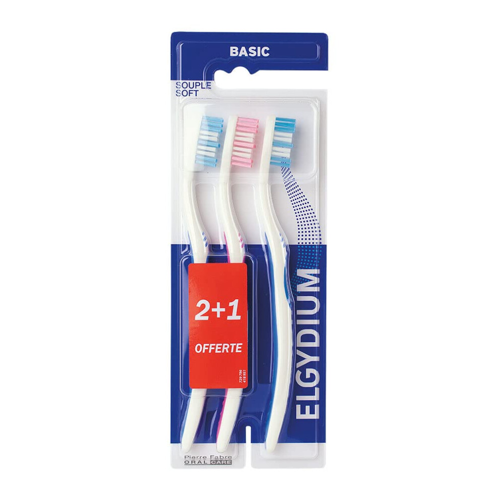 Elgydium Basic Soft Toothbrush Pack of 2 + 1 Offered