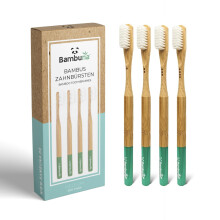 BAMBUNA Bamboo Toothbrushes 1 x Set of 4 Medium Soft with Subtle Marking - Plastic-Free Toothbrush - Bamboo Toothbrush with Castor Oil Bristles -