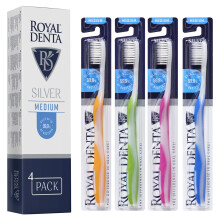 Medium Toothbrushes Multipack, Flossing Toothbrush, Silver Particles Against Bacteria, Multi-Colour, Royal Denta