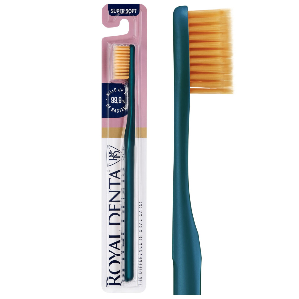 Royal Denta Super Soft Toothbrush for Adults, Extra Soft Flossing Toothbrush, Gold Particles to Prevent Bacteria, Metallic Green-image-OPC-PGCB2MS-NEW
