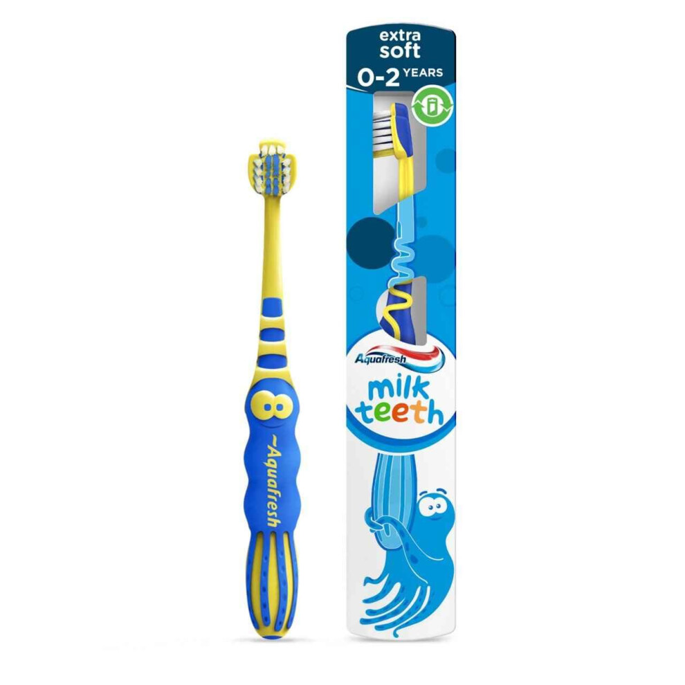 Aquafresh Milk Teeth Baby Toothbrush, Specially Designed For Children Aged 0-2 By Dental Experts, Toddler Toothbrush In Plastic-Free Packaging, Extra