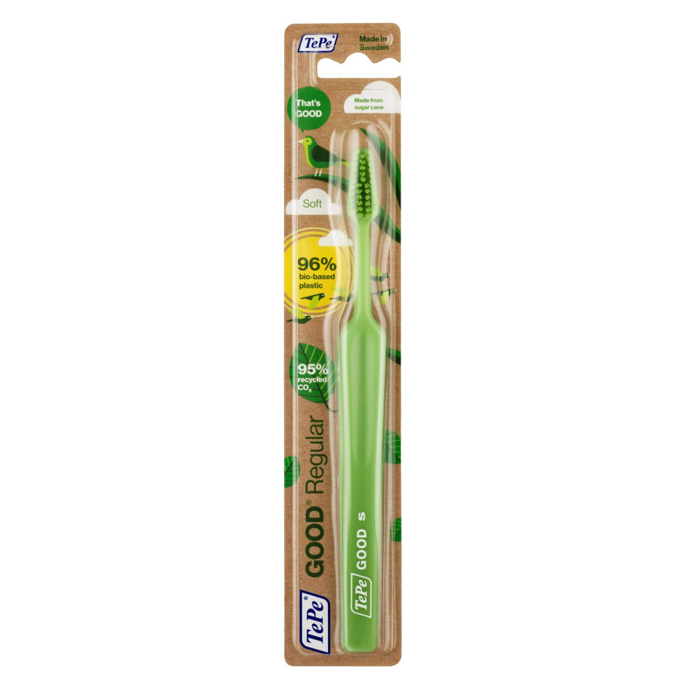 The Good Regular Toothbrush/Bio-Based Toothbrush with Tapered Brush Head and Soft Straws for Easy and Effective Cleaning / 1 x TePe Good Regular