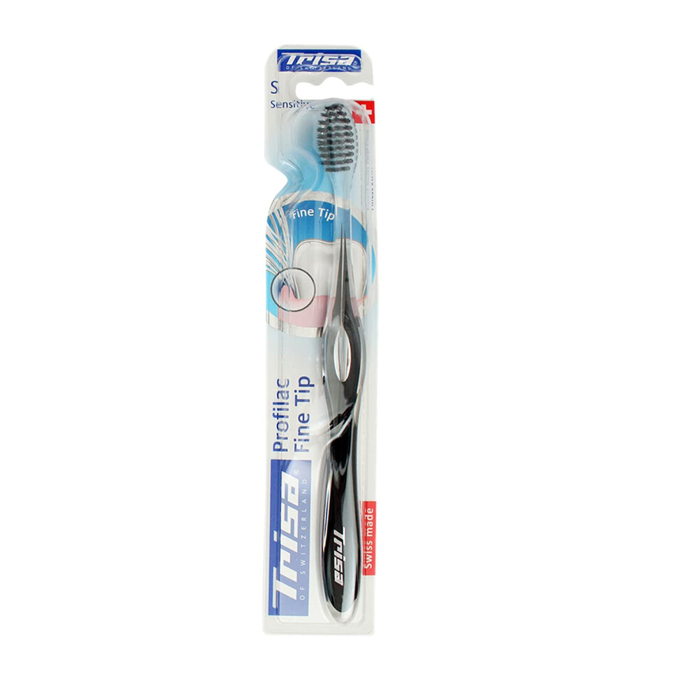 TRISA Profilac Fine Tip Sensitive Toothbrush for Particularly Gentle and Efficient Cleaning, Soft, Black/White-image-OPC-PGCB2PZ-NEW