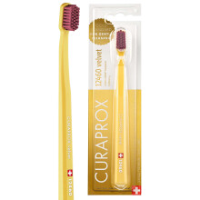 Curaprox CS 12460 Velvet Toothbrush - Ultra Soft Manual Toothbrush for Adults with 12460 Super Soft CUREN Bristles - Yellow Bordeaux Red