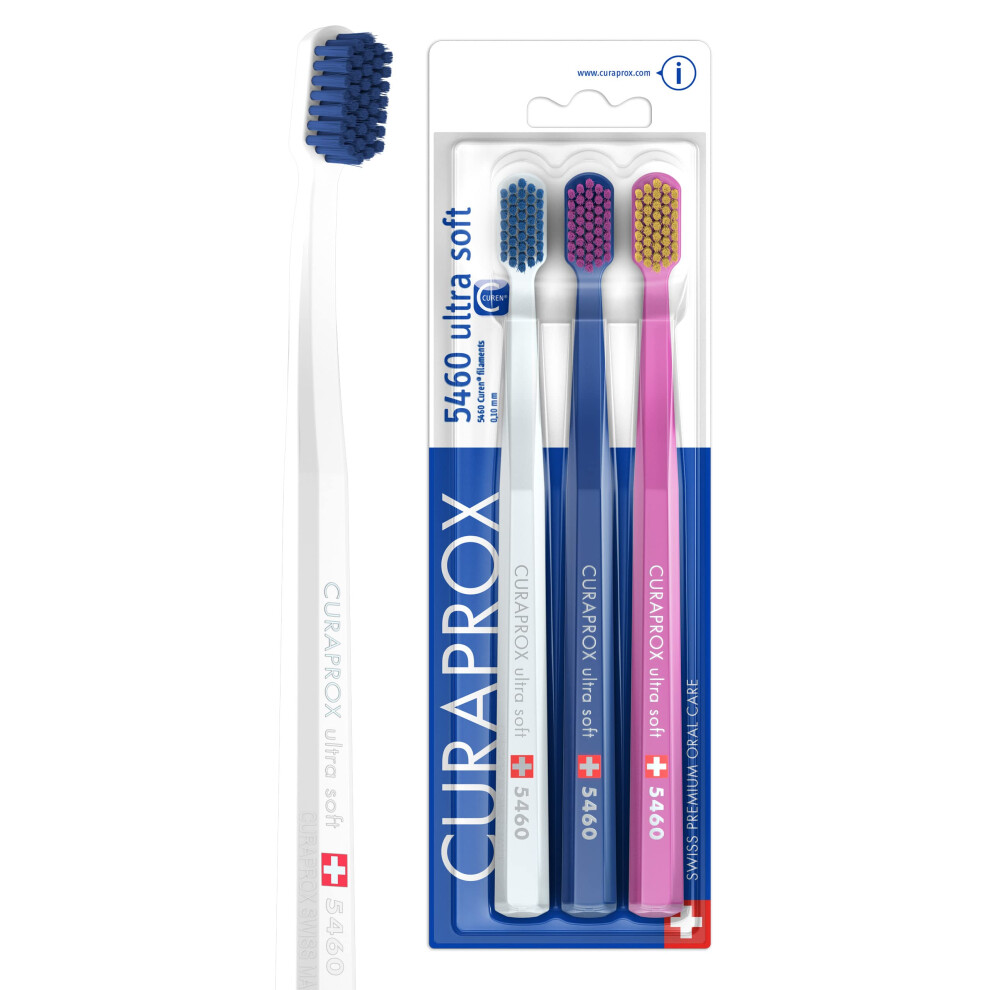 Curaprox Cs 5460 Toothbrush Set Ultra Soft Manual Toothbrush For Adults 5460 With Super Soft Curen Bristles - Pink White/Dark/Blue