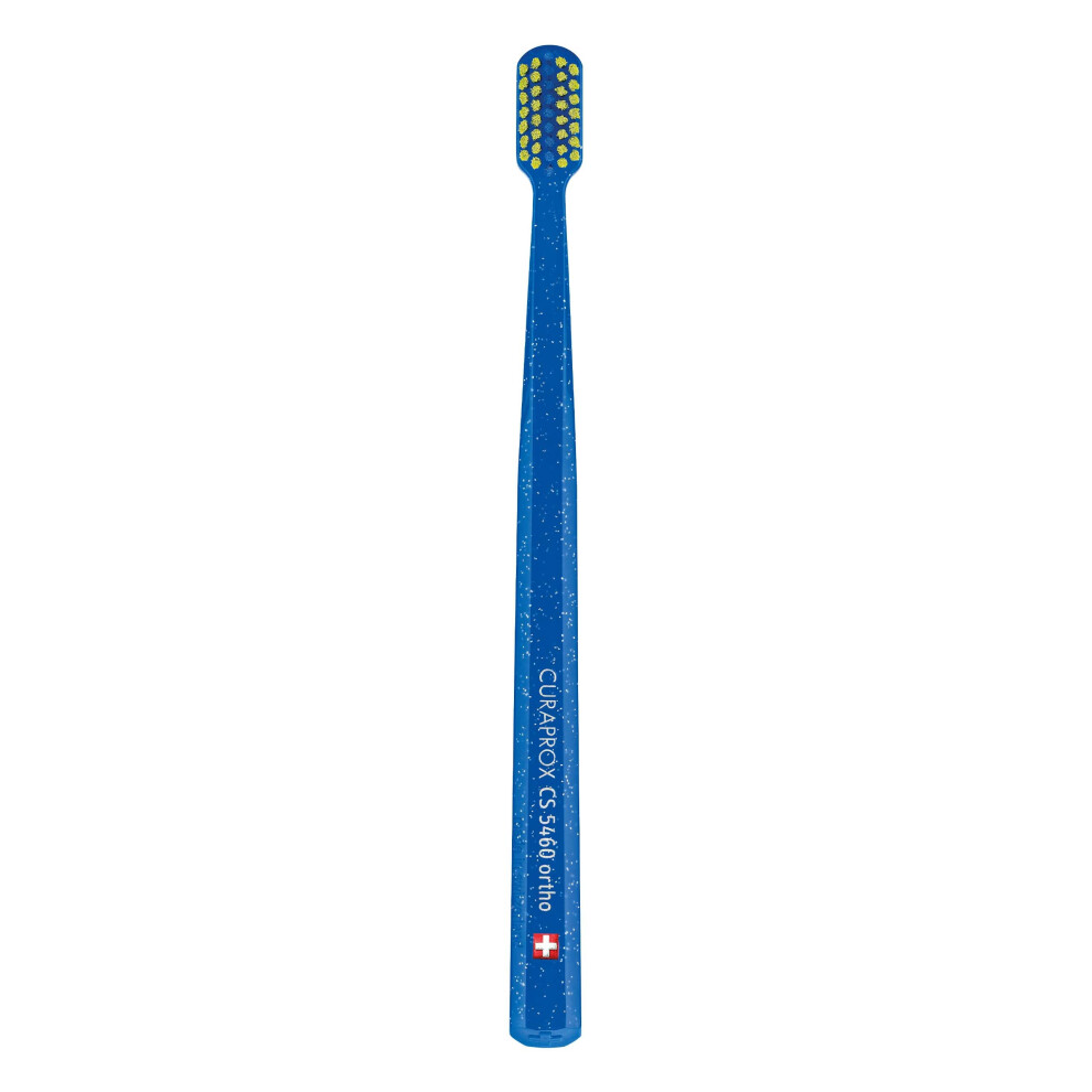 Curaprox Blue/Green Cs 5460 Ortho Manual Toothbrush With Special Cut For Braces With 5460 Ultra Soft Curen Bristles