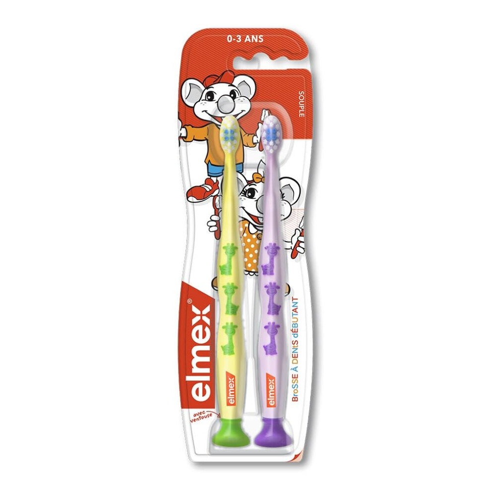2 Toothbrushes Beginner Soft 0-3 Years Old - And Blue/Purple Elmex