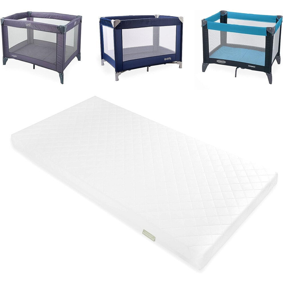Brillars Baby Travel Cots Mattress Toddler Crib Foam Comfort Bedding Mattresses Quilted Breathable With Removable Cover Waterproof Protector (80Cm X