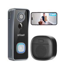 ieGeek 5MP Doorbell Camera Wireless No Subscription- Video Doorbell Wireless with Chime, Doorbell with Camera, Voice Changer, 2-Way Audio, PIR Motion