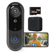 1080P Video Doorbell Camera with 32 GB SD Card, Wireless Doorbell Camera Outdoor, No Monthly Fee, indoor chime, 2.4G WiFi, IP65 Waterproof, Night