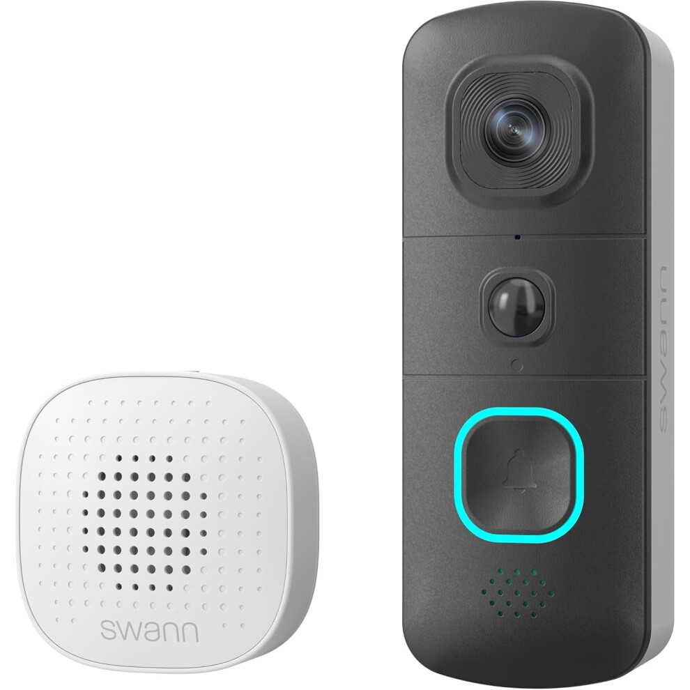 Swann 2K EVO Wireless Video Doorbell, Wi-Fi Security Camera, SwannShield Voice Assistent, Two-Way Audio, Motion Detection, Night Vision, Cloud