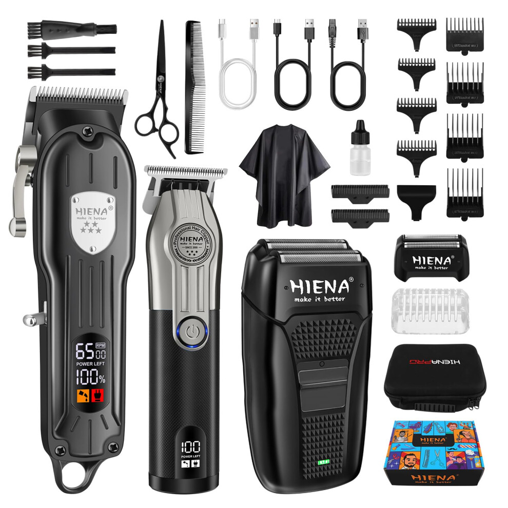 HIENA PRO Professional Hair Clippers Men Cordless Electric Beard Trimmer and Foil Shaver Set Home Hair Cutting Kit Type-C Rechargeable for Barber