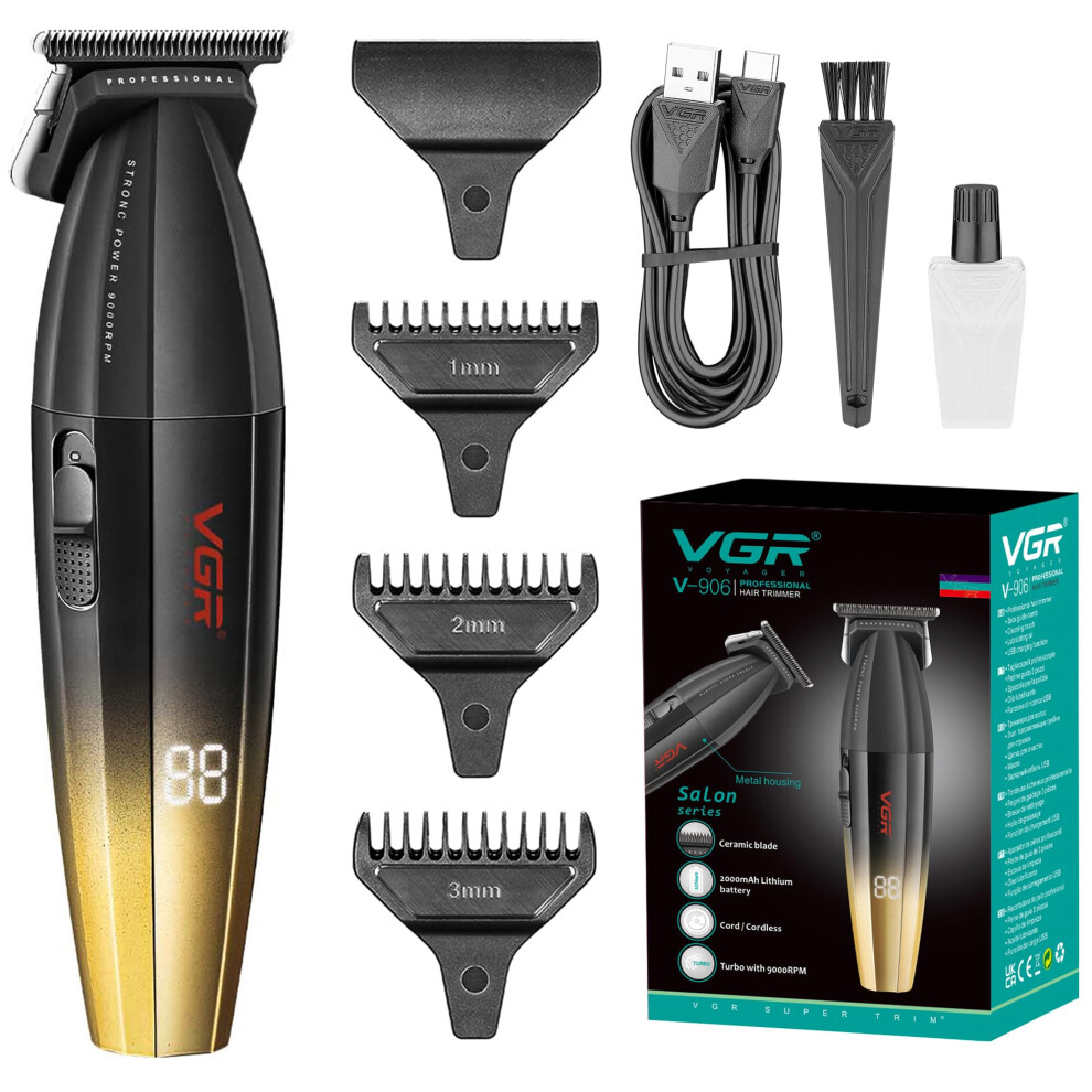 Vgr Hair Trimmer For Men Cordless Professional Barber 9000 Rpm Electric Usb-C Rechargeable 240 Min Battery Dlc & Ceramic Blades For Precision Beard