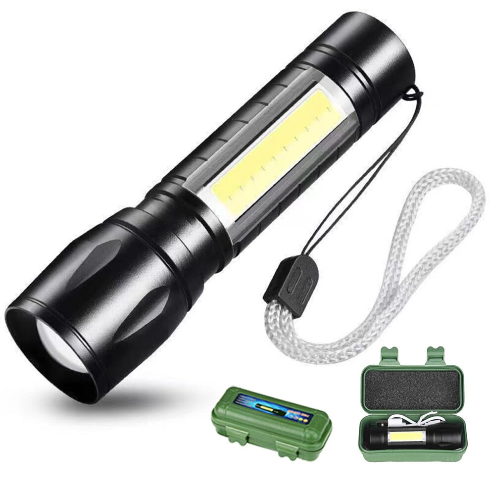 Clezgo Led Emergency Handheld Flashlight Usb Rechargeable Flashlight Modes Adjustable Focus,Portable Waterproof Led Flashlight With Cob Side Size 3