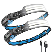 Smiling Shark LED Rechargeable Headlamp, 230?Wide Angle 2 Pack 3*White Light Lightweight HeadLamps Motion Sensor Waterproof Headlight for Camping