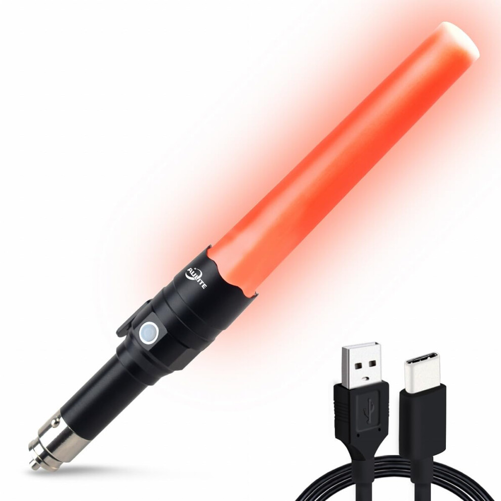 Aulite Small Safety Wand Flashlight For Traffic,Car,Emergency | Cigarette Lighter & Usb C Rechargeable Torch With Seat Belt Cutter 602835223434
