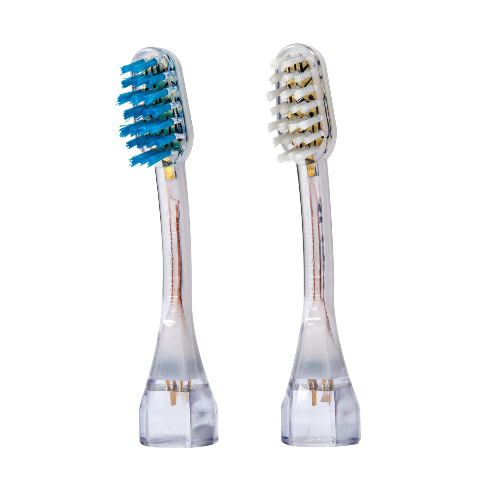 Emmi-Dent 2X M2 Wave Toothbrush Heads (1X Blue + 1X White) I Replacement Brushes, Ideal For Cleaning Uneven Teeth (Wave-Shaped Bristles) I For All