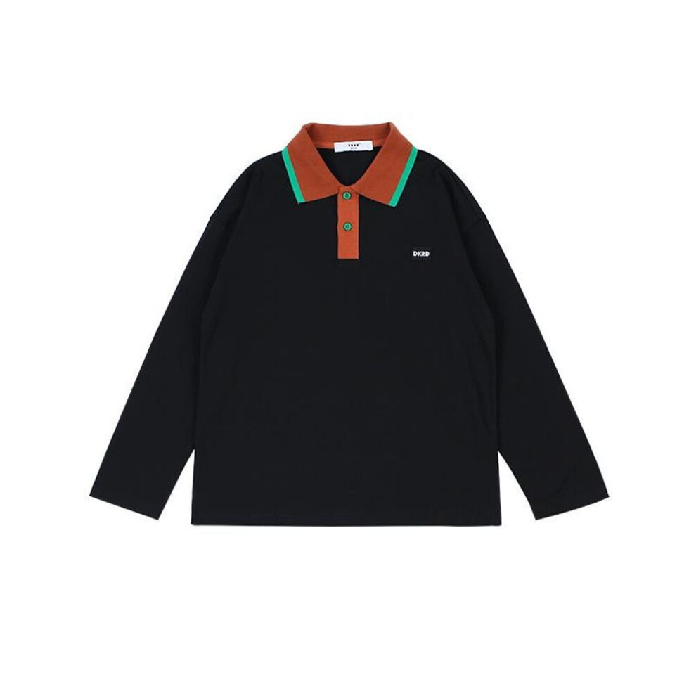 (black, 140 cm) "dk Spring Color-matching College Lapel Long-sleeve Polo T-shirts For Boys And Girls