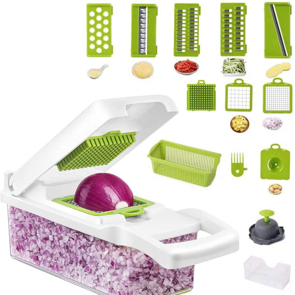 Vegetable Chopper, AUELEK 12 in 1 Onion Mincer Chopper Dicer Mandoline Slicer, Fruit Food Chopper Vegetable Spiralizer Onion Cutter,Veggie Slicer