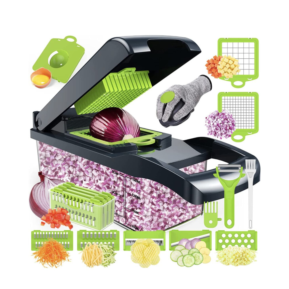 Amzeth Vegetable Chopper, Multifunctional Onion Chopper, 16 in 1 Veggie Chopper,Kitchen Vegetable Cutter Slicer Dicer,Food Chopper with 8 Blades,