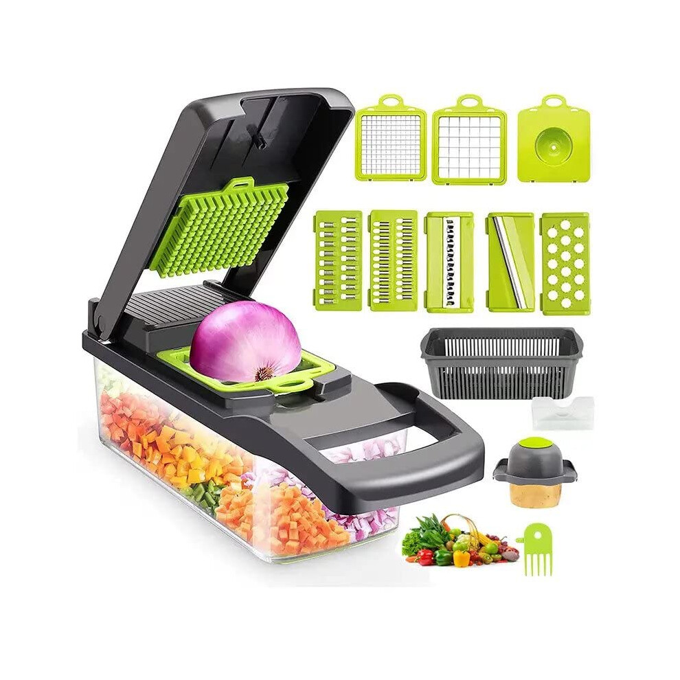 Shiseido Vegetable Chopper, 14-In-1 Kitchen Mandoline Vegetable Slicer Food Chopper For Onion Veg Garlic Potato Salad Mini Dicer Chopper Cutter,, Sk Glow Grey