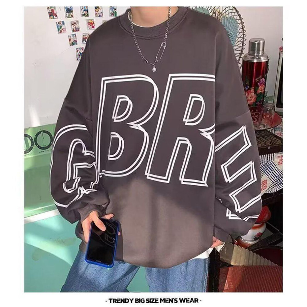 (dark gray, L) Men's Trendy Street Style Hip-hop Letter Sweatshirt - Spring/autumn Fashionable Jacket