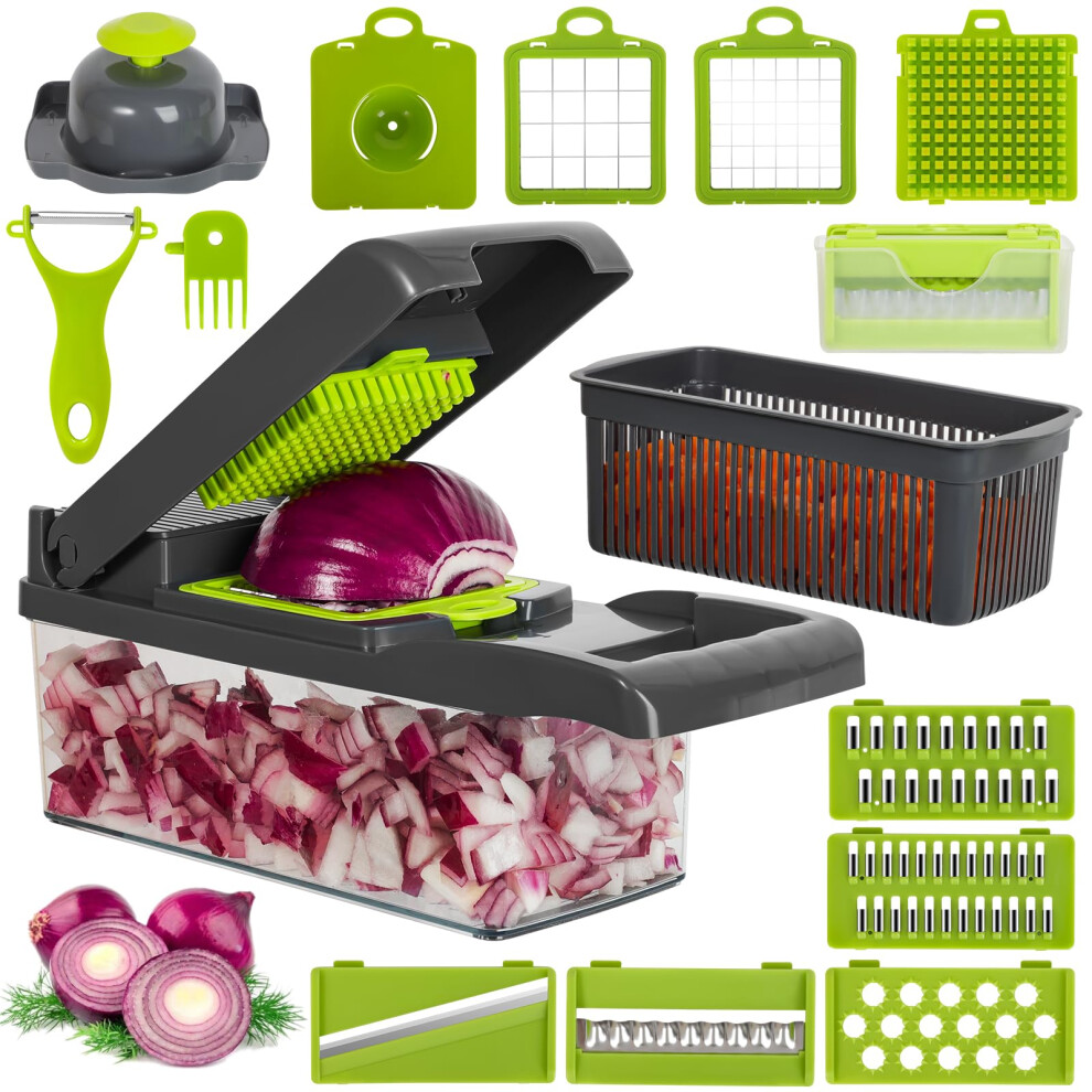 Vegetable Chopper, Kitchen Vegetable Slicer Dicer Cutter,Veggie Chopper, Food Chopper with Container,Cheese Slicer, Onion Chopper,Pro 16 in 1