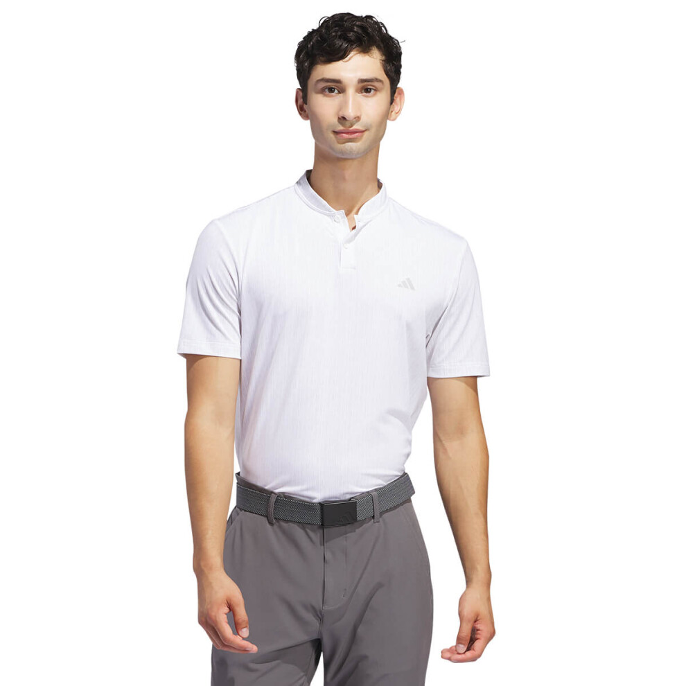 (M, White/Grey Two) adidas Golf Mens Sport Stripe Breathable Moisture Wicking Polo Shirt