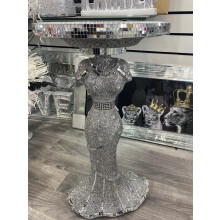 Biznest Silver Lady Mirrored Side Table Modern Plant Stands Bed Side Sparkle End Romany Pearl