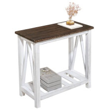 FEUFOAM Narrow Side End Table Farmhouse Bedside Tables with Storage Shelf Rustic Narrow Night Stand for Bedroom Living Room Hallway Dormitory Brown