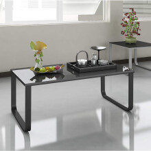 TUKAILAi Black Coffee Table for Living Room Rectangle Glass Coffee Table with Storage Metal Frame End Side Sofa Table for Home Office Living Room