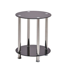 Huisen Furniture Modern Living Room Coffee Table Round with Storage Sofa Side Small Beside End Table Tea Table Black Tempered Glass 2 Tiers for