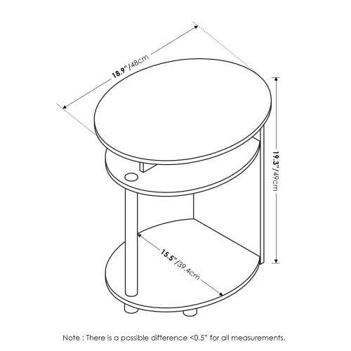 Furinno JAYA Simple Design Oval End Table, Side Table, Bedside Table, Walnut, Set of 2 1