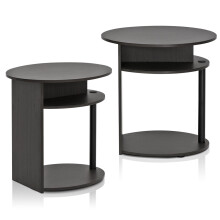 Furinno JAYA Simple Design Oval End Table, Side Table, Bedside Table, Walnut, Set of 2
