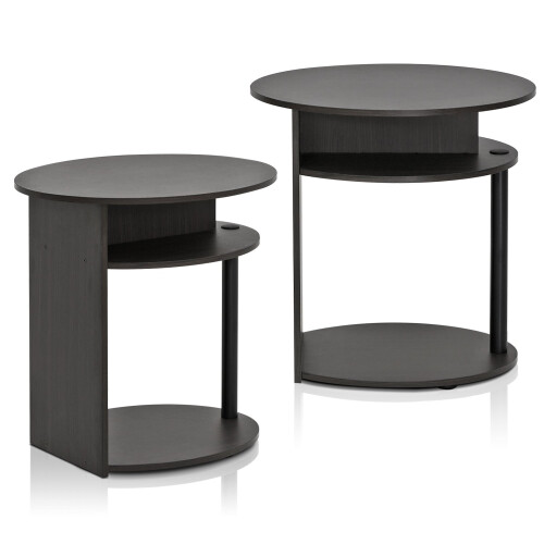 Furinno JAYA Simple Design Oval End Table, Side Table, Bedside Table, Walnut, Set of 2