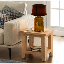 Hallowood Furniture Cotswold Oak Small Coffee Table with Shelf, Solid Wooden Side Table, Bedside Table, Lamp Table for Small Spaces, Plant Stand,