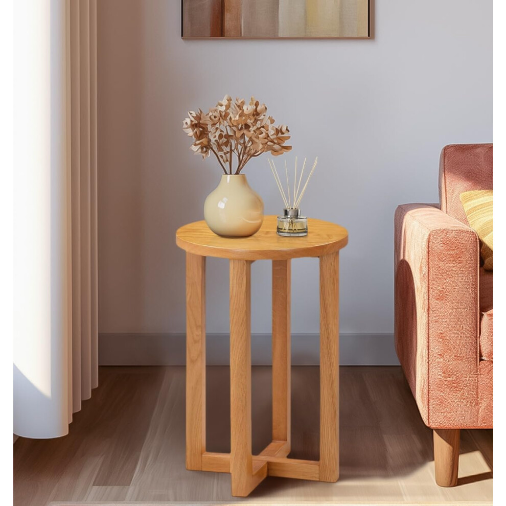 Hallowood Furniture Waverly Oak Round Side Table, Solid Wood Bedside Table, Oak Lamp Table, Occasional Table, Small Plant Table, Sofa Table For Light