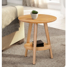 Hallowood Furniture Waverly Solid Oak Round Side Table, Compact Wooden Bedside Table, Lamp Table with Shelf, Small Coffee Table, Occasional Table,