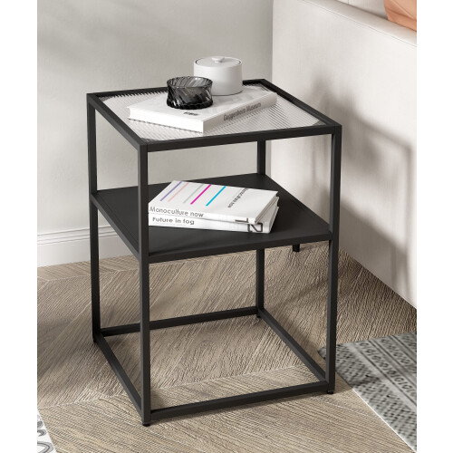 Hallowood Furniture Bewdley Small Black Metal Side Table - Glass Top ...