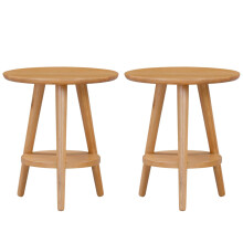 Hallowood Furniture Waverly Oak Round Side Table Set of 2, Wooden Bedside Table, Lamp Table with Shelf, Small Coffee Table, Occasional Table, Plant