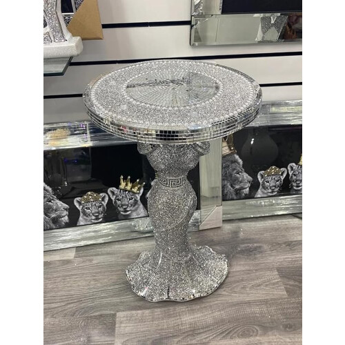 DEENZ Silver Lady Mirrored Side Table Modern Plant Stands Bed Side Sparkle End Romany Pearl 1