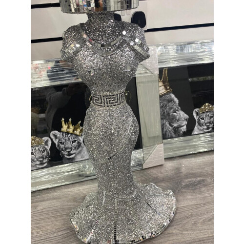 DEENZ Silver Lady Mirrored Side Table Modern Plant Stands Bed Side Sparkle End Romany Pearl 2