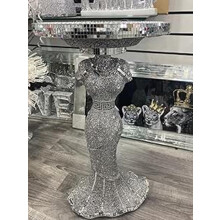DEENZ Silver Lady Mirrored Side Table Modern Plant Stands Bed Side Sparkle End Romany Pearl