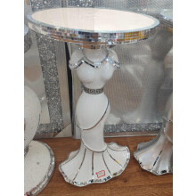 Biznest Italian Lady Mirrored Side Table Modern Plant Stands Bed Side Sparkle End Table (White)