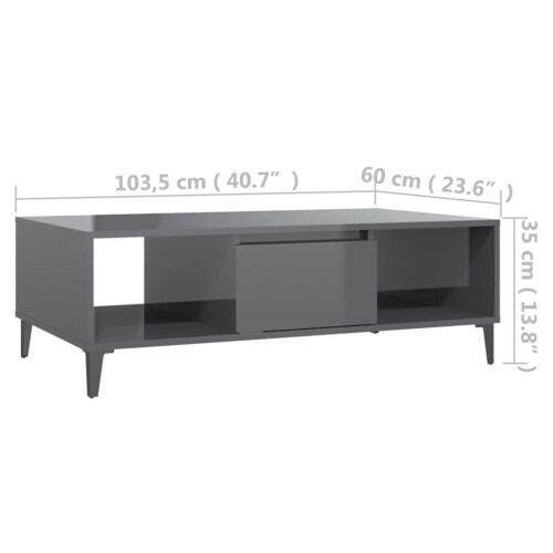 VidaXL vidaXL Coffee Table High Gloss Grey Engineered Wood Couch End Indoor 2